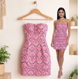 🛍️ MM COUTURE Pink blue strapless fitted midi dress size large